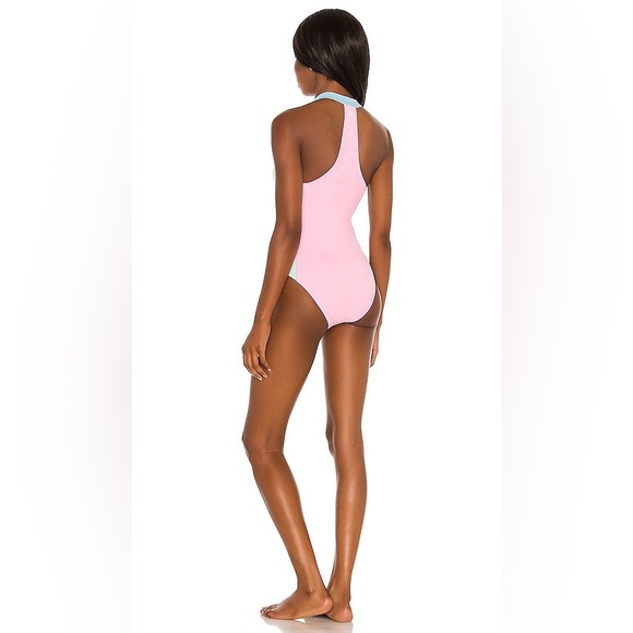 LoveShackFancy x Hurley Max Colorblock Halter Zip High Cut One Piece Swimsuit - Picture 8 of 16